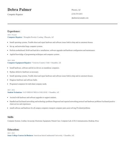 Computer Repairer Resume