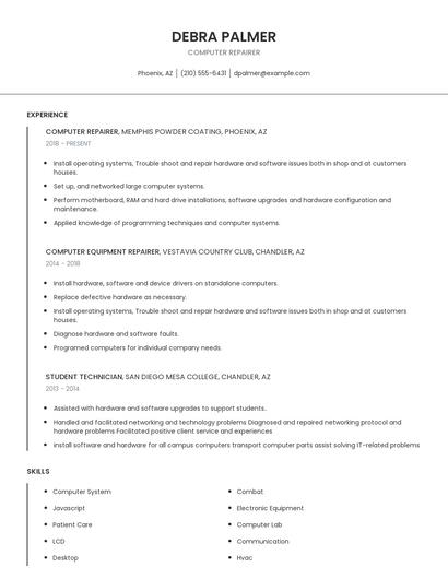 Computer Repairer Resume