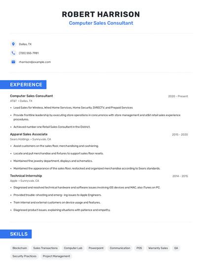 Computer Sales Consultant Resume