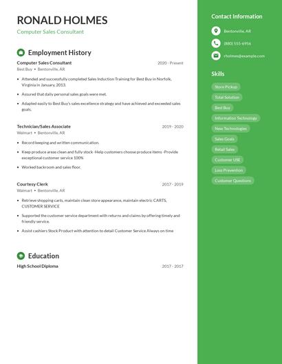 Computer Sales Consultant Resume