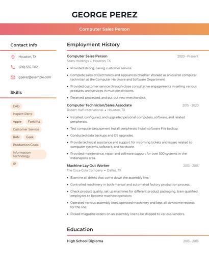 Computer Sales Person Resume