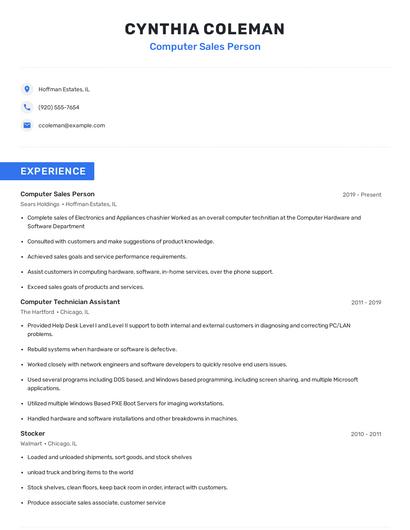 Computer Sales Person Resume