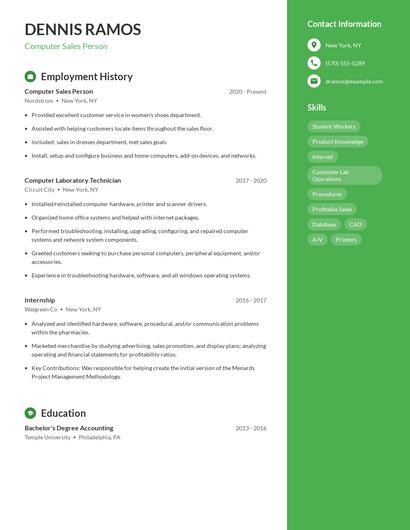 Computer Sales Person Resume