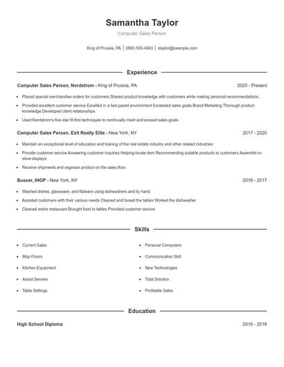 Computer Sales Person Resume