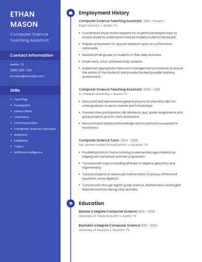 Computer Science Teaching Assistant Resume