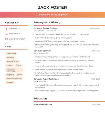 Computer Service Engineer Resume