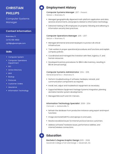 Computer Systems Manager Resume