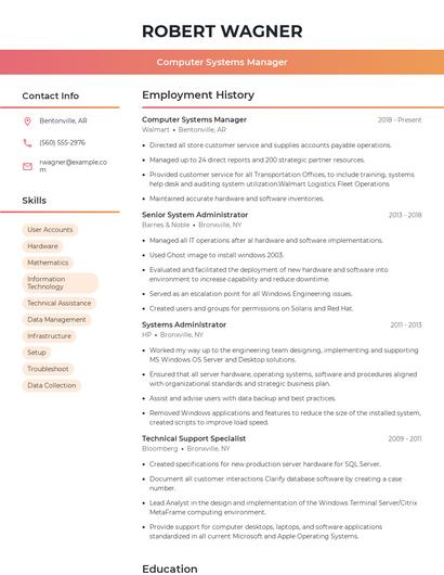 Computer Systems Manager Resume