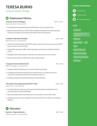 Computer Systems Manager Resume