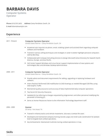 Computer Systems Operator Resume