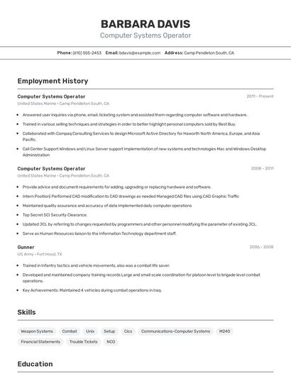 Computer Systems Operator Resume