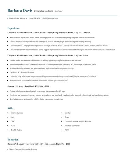 Computer Systems Operator Resume