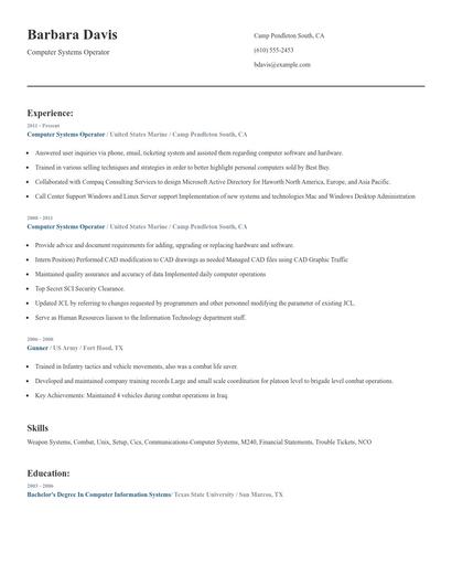 Computer Systems Operator Resume
