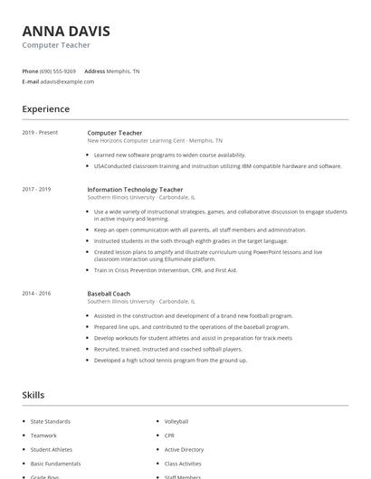 Computer Teacher Resume