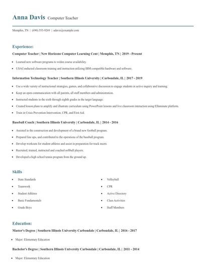 Computer Teacher Resume