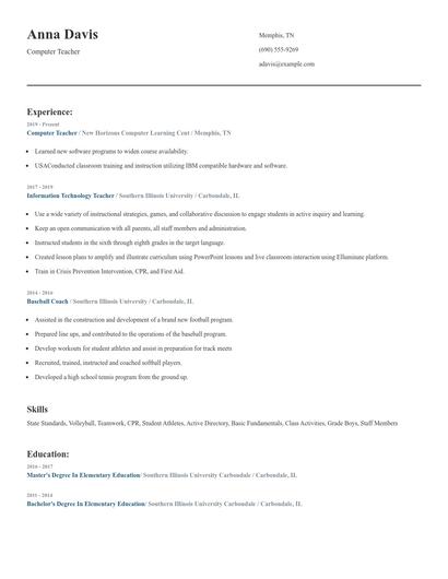 Computer Teacher Resume