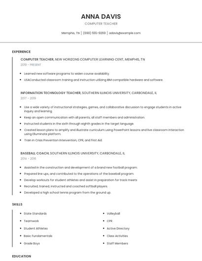 Computer Teacher Resume
