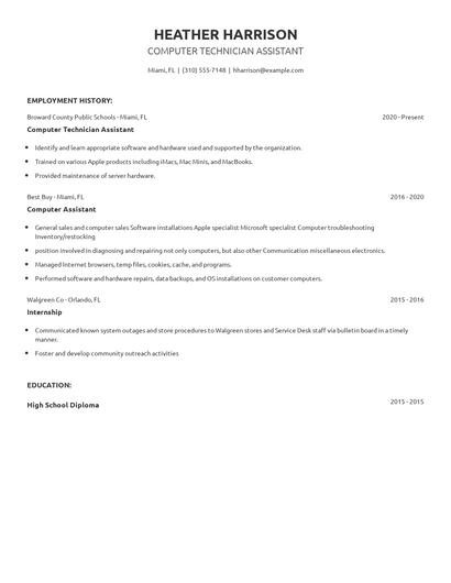 Computer Technician Assistant Resume