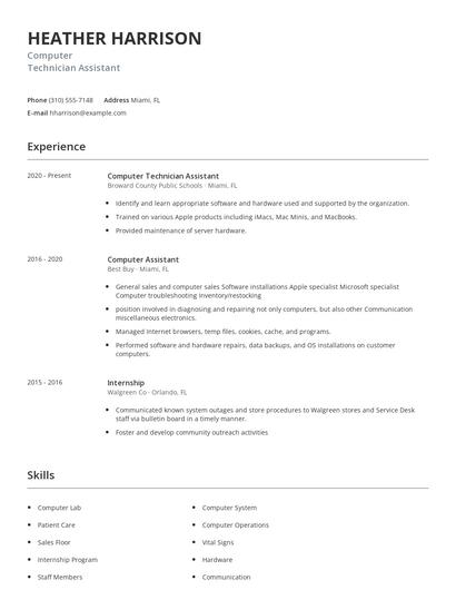 Computer Technician Assistant Resume