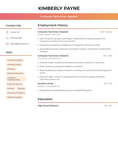 Computer Technician Assistant Resume