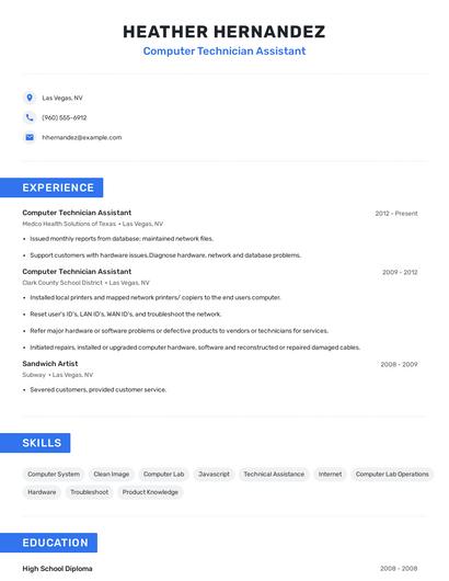Computer Technician Assistant Resume