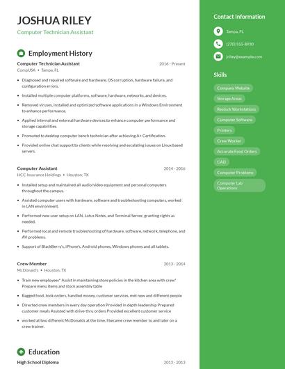Computer Technician Assistant Resume