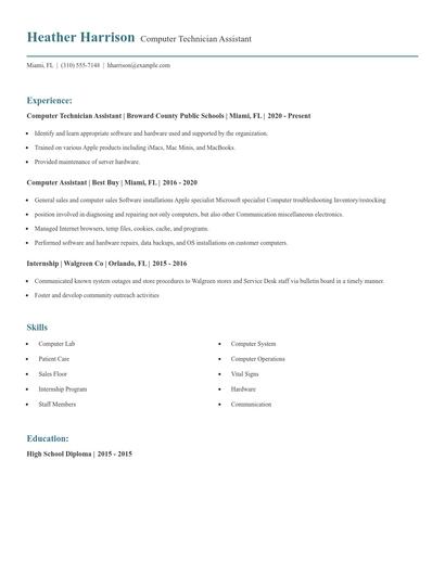 Computer Technician Assistant Resume