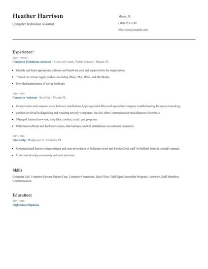 Computer Technician Assistant Resume