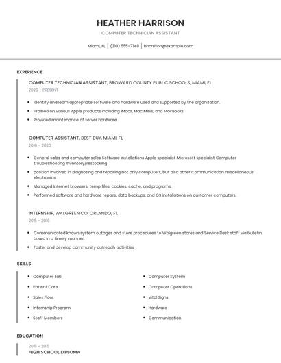 Computer Technician Assistant Resume