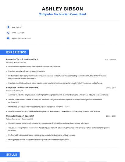 Computer Technician Consultant Resume