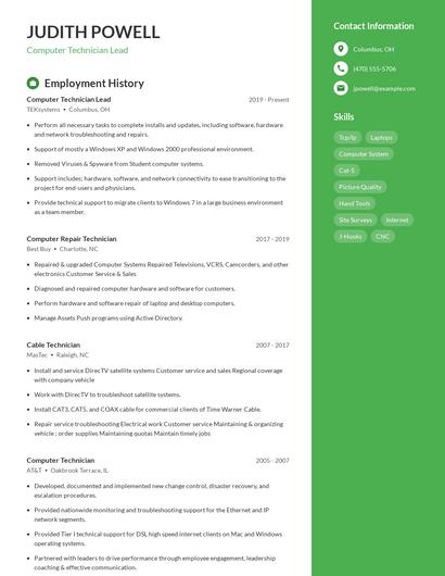 Computer Technician Lead Resume