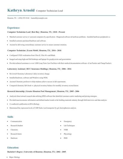 Computer Technician Lead Resume