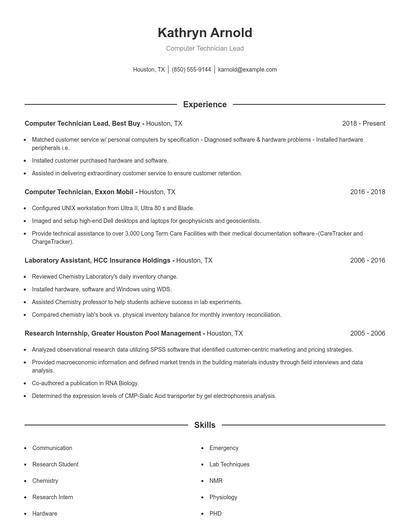 Computer Technician Lead Resume