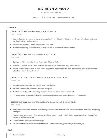Computer Technician Lead Resume
