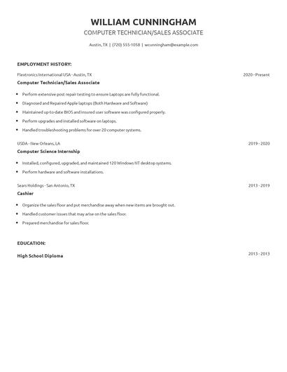 Computer Technician/Sales Associate Resume
