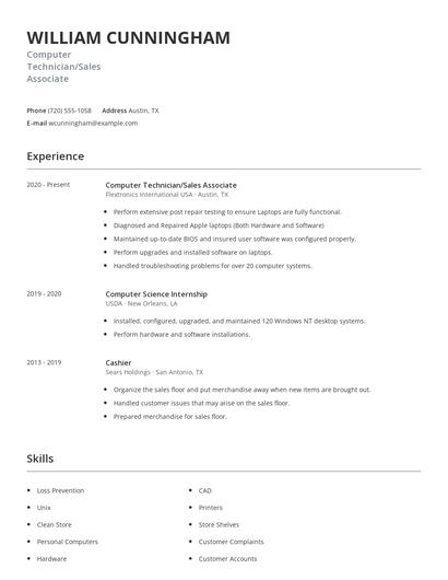 Computer Technician/Sales Associate Resume