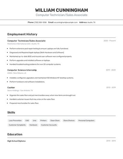 Computer Technician/Sales Associate Resume