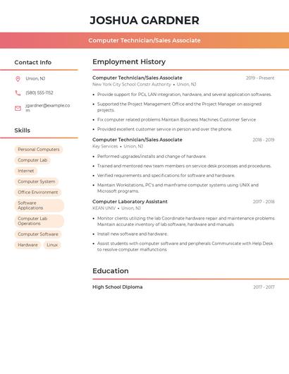 Computer Technician/Sales Associate Resume