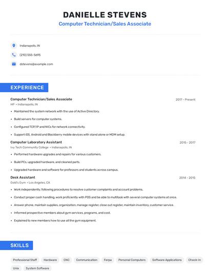 Computer Technician/Sales Associate Resume