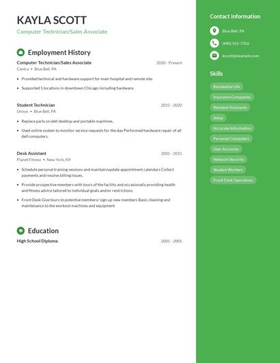 Computer Technician/Sales Associate Resume