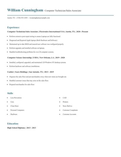 Computer Technician/Sales Associate Resume