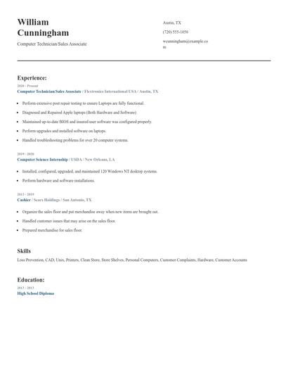 Computer Technician/Sales Associate Resume