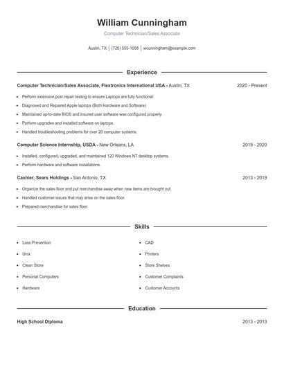 Computer Technician/Sales Associate Resume