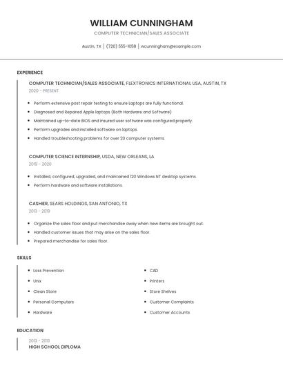 Computer Technician/Sales Associate Resume
