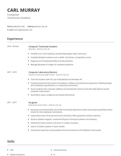 Computer Technician Student Resume