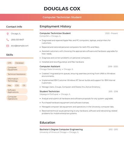 Computer Technician Student Resume
