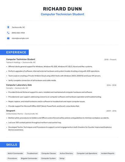 Computer Technician Student Resume