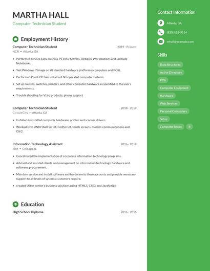 Computer Technician Student Resume