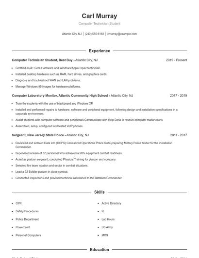 Computer Technician Student Resume