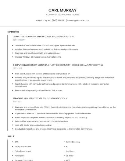 Computer Technician Student Resume